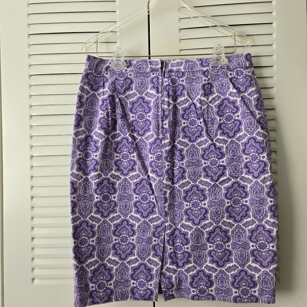 J.Crew Medallion Paisley No. 2 Pencil Skirt Purple Women Knee Length Size 4 #099 - Picture 2 of 10